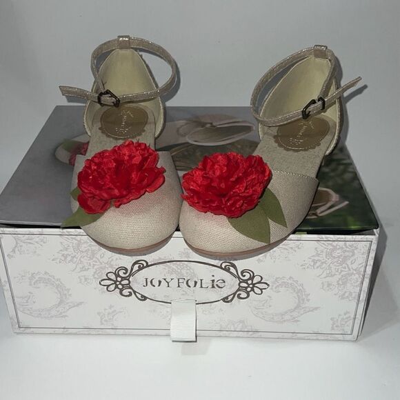 Joyfolie Other - Joyfolie Hailey Flat in Red Mary Jane Youth Shoe Sz 3 Girl Y3 Red Flower Holiday